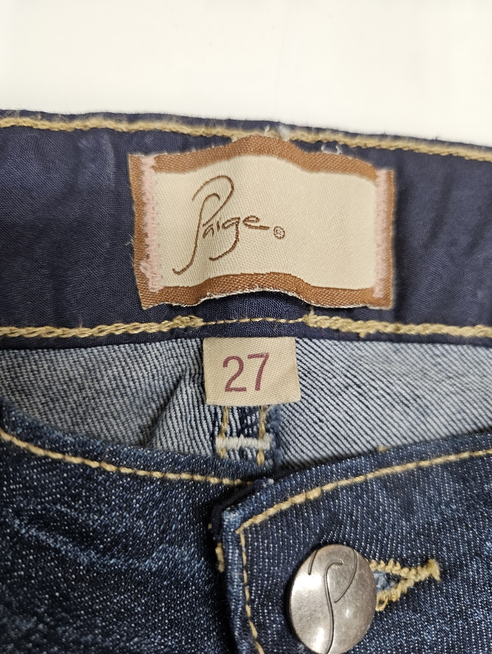PAIGE Canyon Boot Size 27 womens  Dark Indigo Jeans with Golden Stitching - Picture 3 of 11
